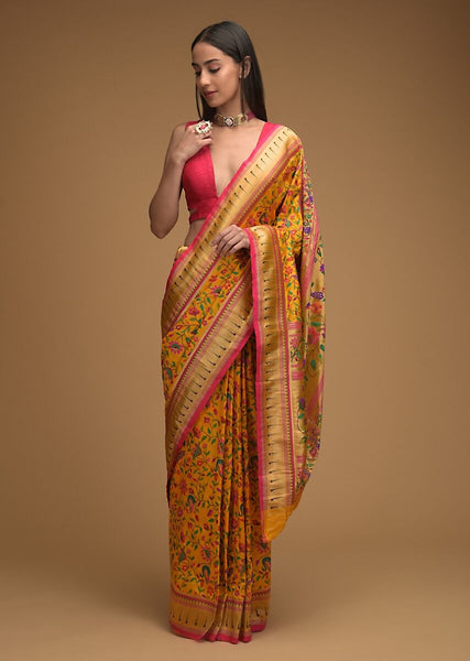 Sabyasachi Yellow Fully Sequence Georgette Party Wear Saree