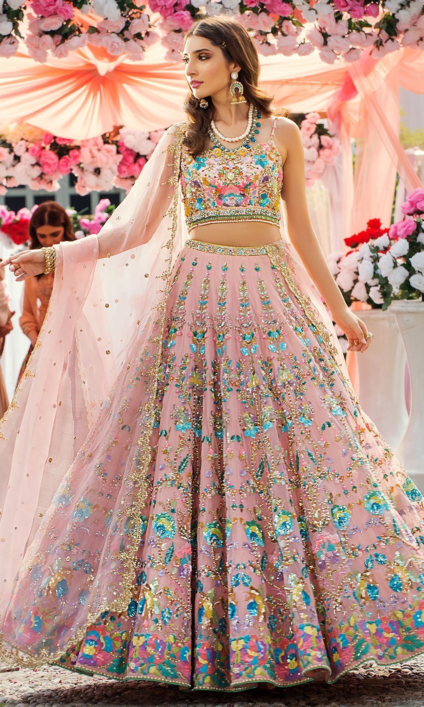 Buy Pink Velvet Bridal Wear Embroidery Work Lehenga Choli Online From  Wholesale Salwar.