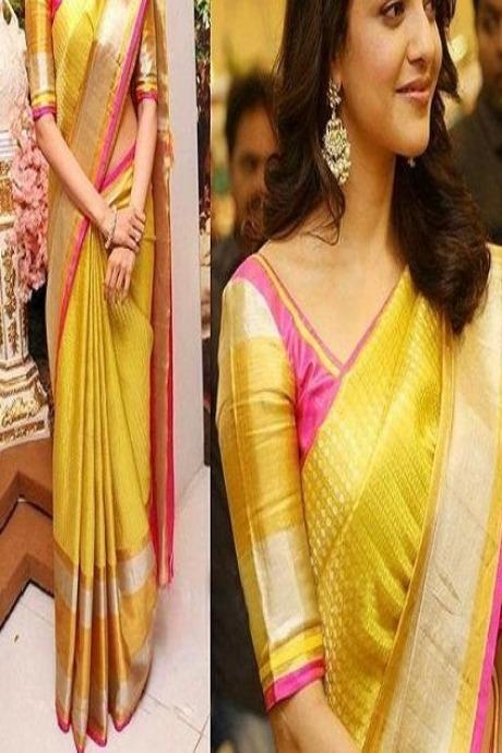 KK Creation Wedding Yellow Designer Work Saree, With Blouse Piece, 6.3 M  With Blouse at Rs 799 in Surat