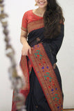 Black Tussar Silk Printed Saree Online Collection