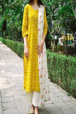 Butterfly design yellow color plain kurti and dhoti paint TDS1937