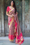 Blazing Pink Soft Silk Banarasi Saree For Girls