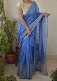 Sweet Blue Colored Soft Organza Silk Saree B513