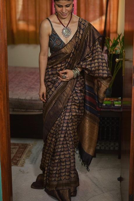 Swarna Coffee Brown Cotton Saree