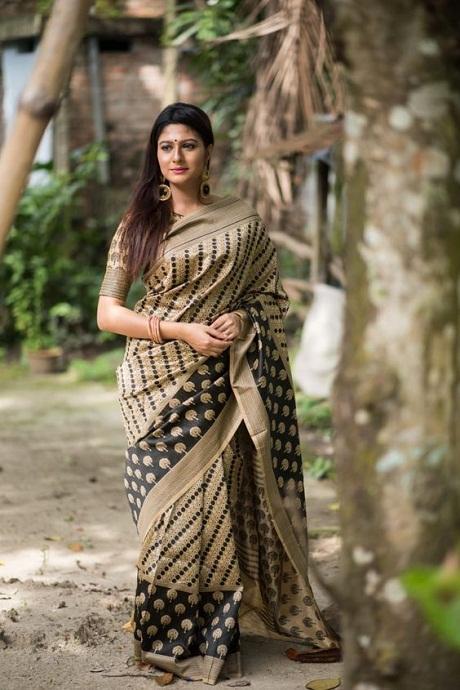 Coffee Brown Silk Saree with Embroidered Blouse