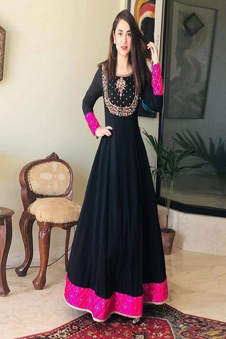 Evening Wear Kurti in Black Embroidered Fabric LKV001311