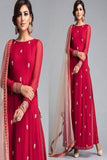 Gorgeous Red Color Thread Embroidered Suit TDS2693