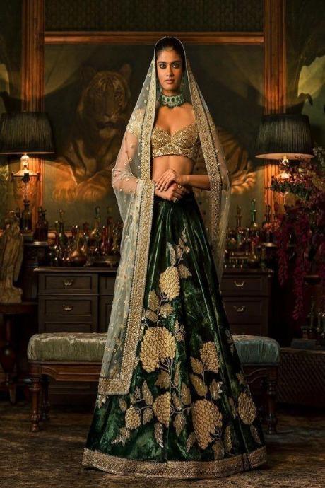 Bollywood Bollywood Sabyasachi Inspired Peach silk wedding lehenga