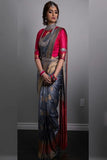 Brick Gray Colored Banarasi Silk Woven Zari kanjeevaram saree