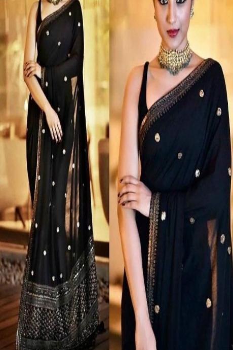 Party-Wear-Black-Heavy-Work-Saree | Party wear sarees online, Saree  designs, Black net saree