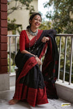 Trendy Black Color Satin Silk Base Stylish Saree With Same Blouse