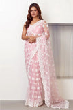 Festive Look Pink Color  Net Organza Saree with Silk Waving