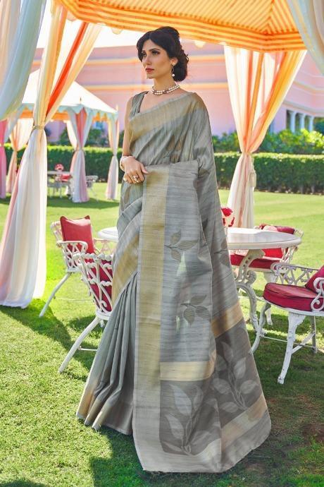 Buy CHANDERI BANARASI SAREE-chocolate and Gray color Search code 5829 Online