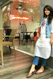 Denim Jacket and Plain White Cotton Kurti TDS1972