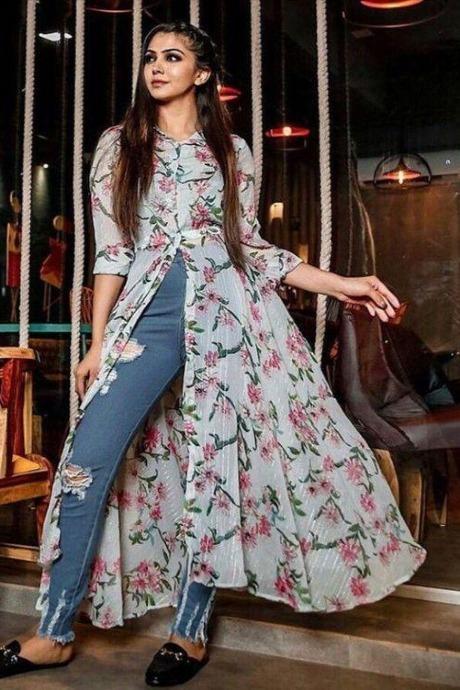 Buy Green A-line Floral Print Kurta Online - W for Woman
