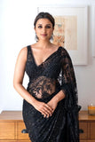 Glitzy Neon black Color Organza Base Saree With Heavy Blouse