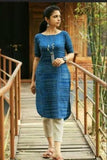 Denim blue color straight cut kurti and bottom dupatta TDS2034