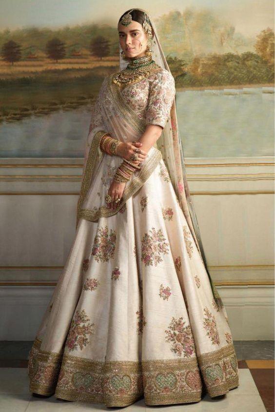 Buy Peach Pure Raw Silk Embroidered Zardozi Resham And Bridal Lehenga Set  For Women by Sanjana Thakur Online at Aza Fashions.