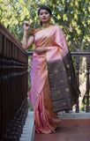 Art Silk Fabric Party Wear Light Pink Color Embroidered Saree With Blouse