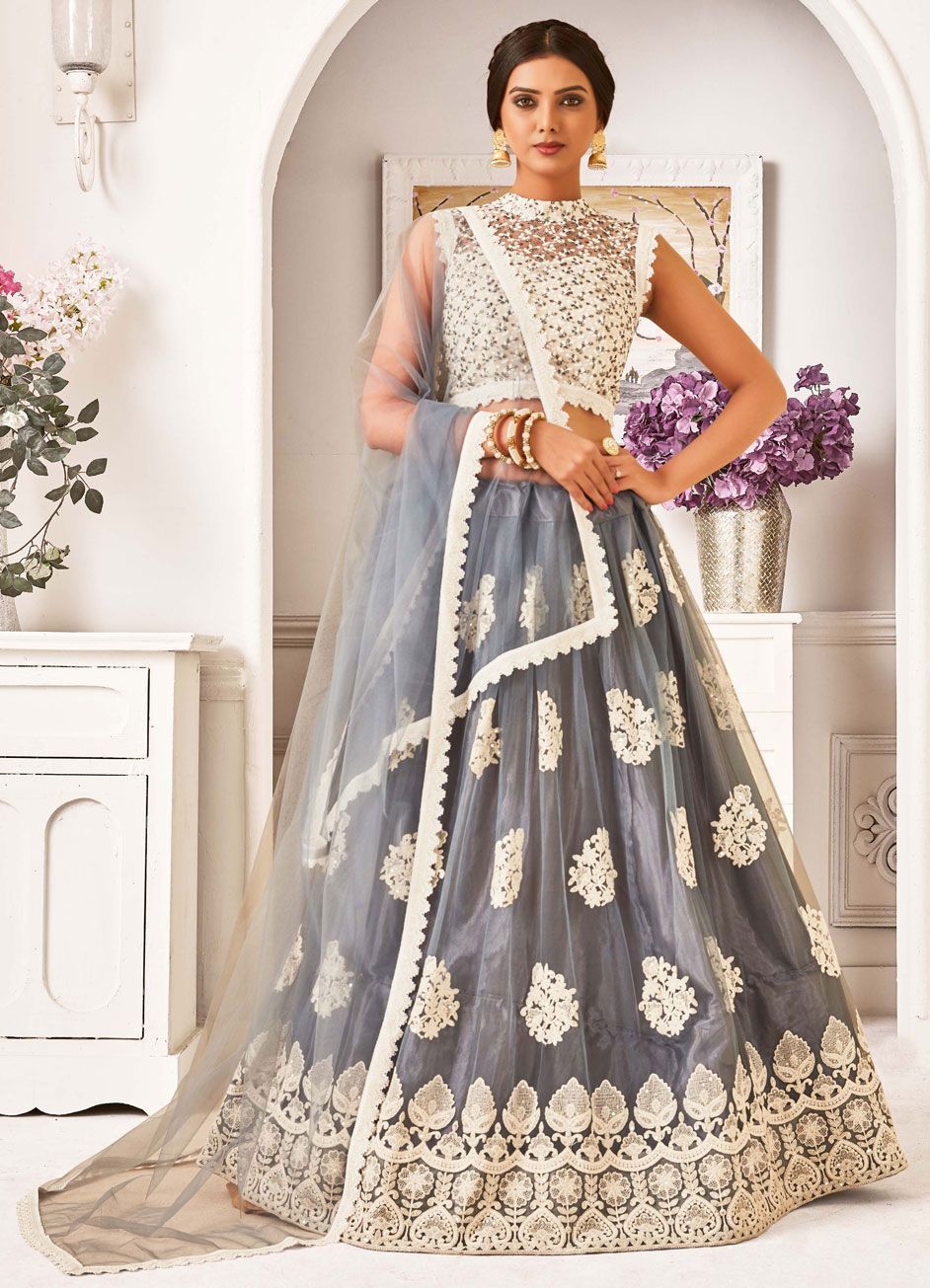 Grey Bridal Royal Lehenga In Jacquard Silk SFINSD1021 – ShreeFashionWear