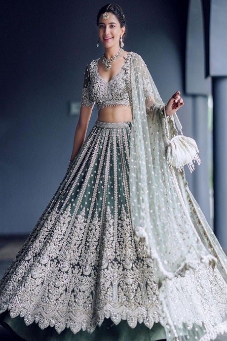 Beige Color Satin Thread Work Lehenga Choli – Gunj Fashion