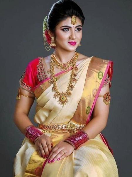 Buy Cream Kanjivaram Saree online-Devatithi