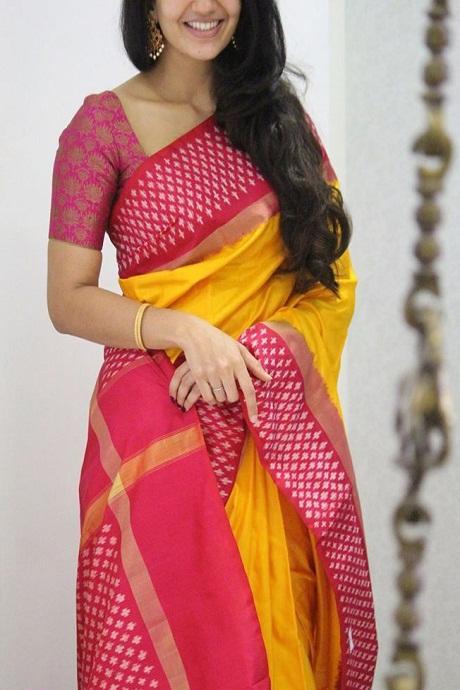 Silk Woven Saree In Yellow And Pink Colour - SR5640845