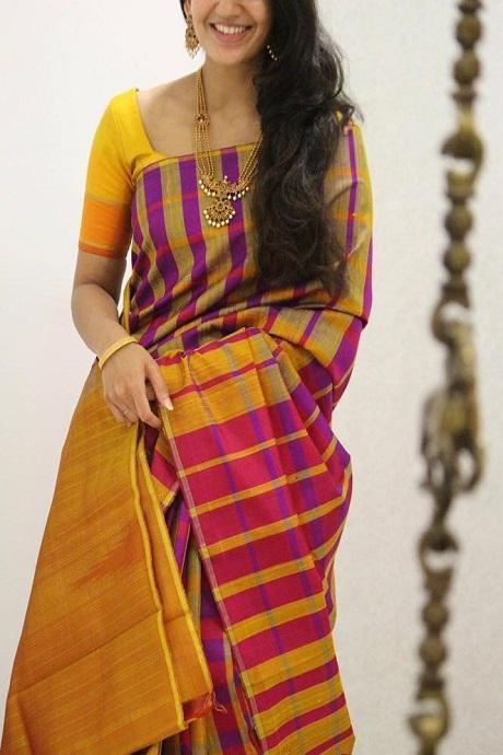 multicolour cotton silk saree with blouse piece - Vairagee - 3757585