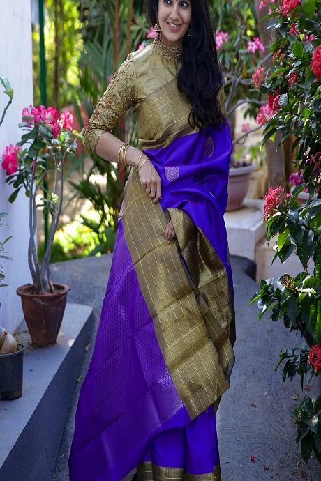 Pure jacquard Silk Sarees Purple Colour, Party Wear