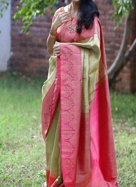 Wonderful Pista Green And Pink Color Silk Saree – vastracloth