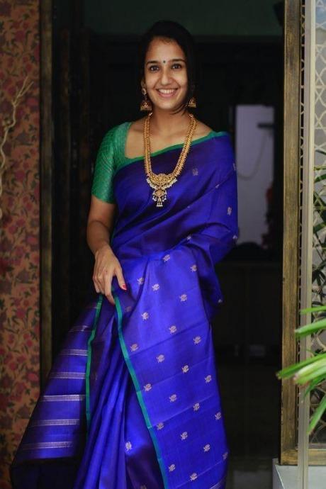 Buy Dark Blue Dyed Soft Silk Saree-UNM73921 Online at  Unnatisilks.com|UNM73921