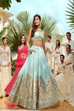 Dark Blue Silk Heavy Box Pattern Heavy Round Embroidery Lehenga TDS2923