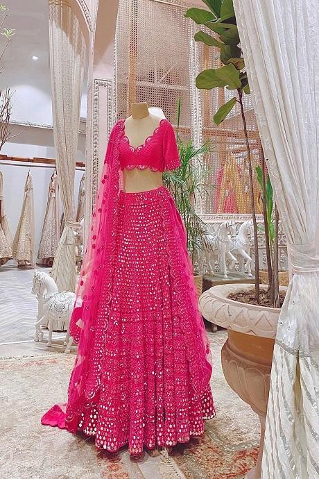 Pink And Blue Shaded Sequins Lehenga With Sequins And Pearl Work Choli –  Akashi designer studio