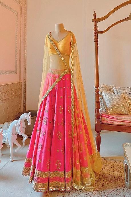 Sumayaa - Color combination Rani pink lehenga with golden... | Facebook