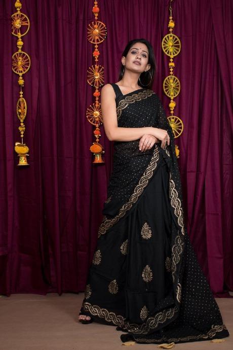Silk Sarees : Black soft lichi silk jacquard zari weaving ...