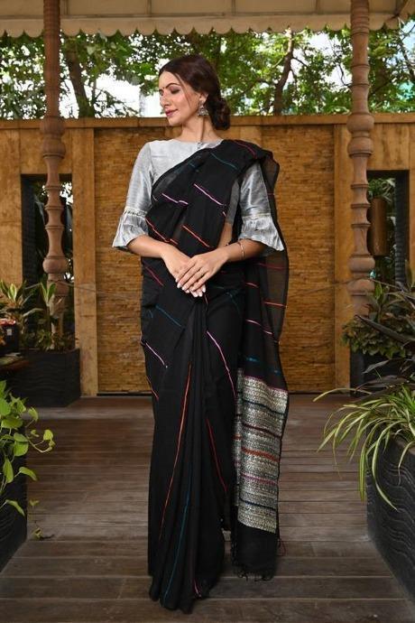 Black Sarees | Black Saree Online | Black Silk | Black Cotton – BharatSthali