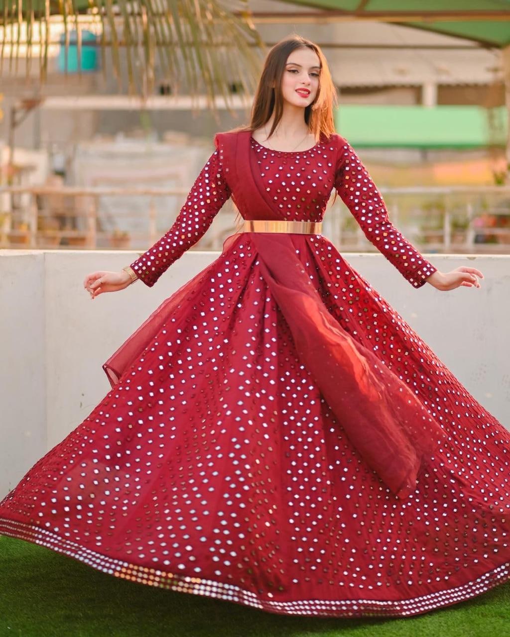 Latest Designer Party Wear Red Color Digital Patola Print Soft Dola Silk  Gown – Fashionfy
