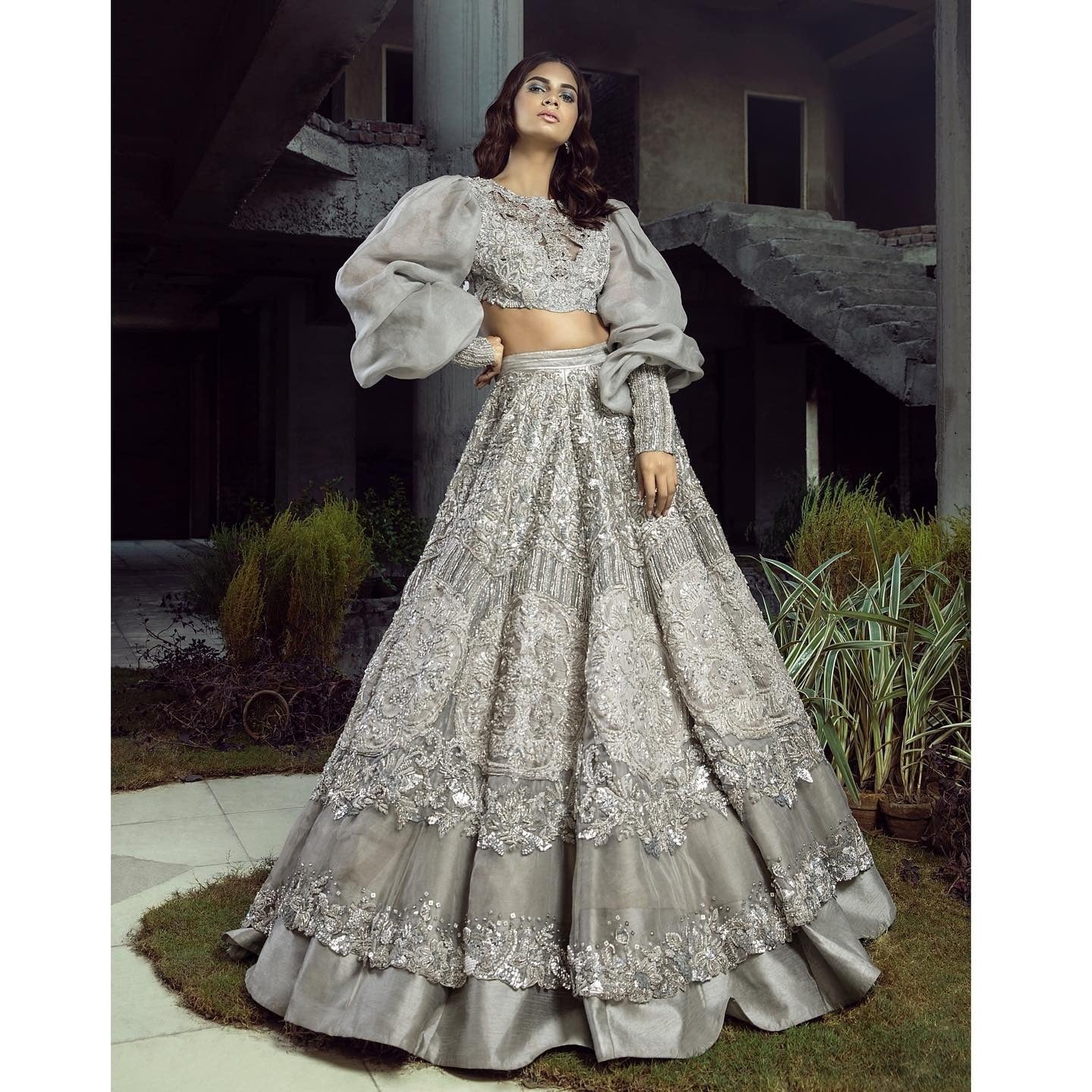 Buy Alicia light grey lehenga with a blouse and dupatta