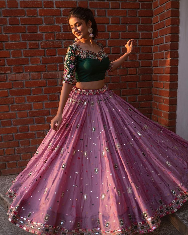 Baby Pink Colored Georgette Party Wear Lehenga Choli