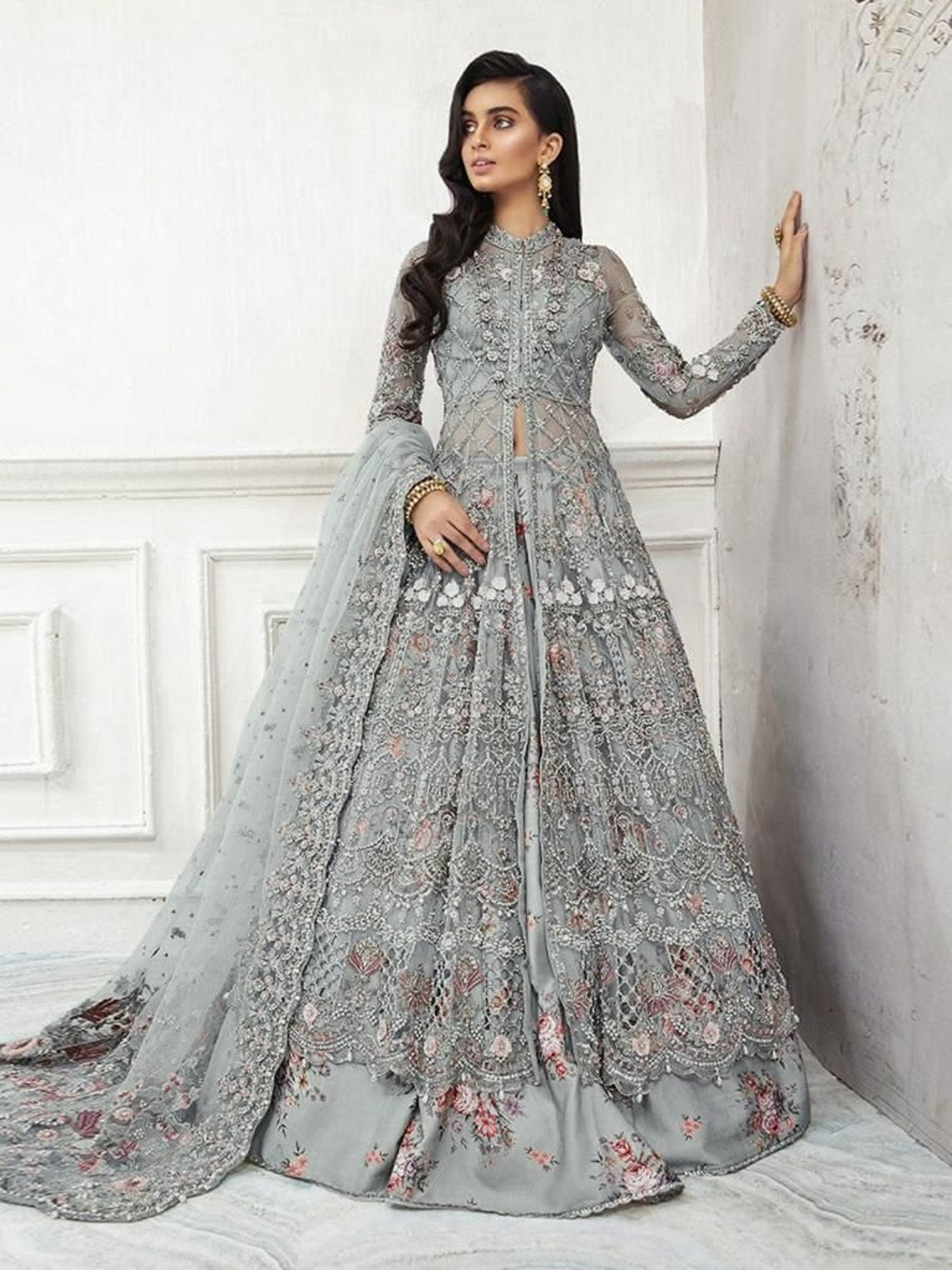 Buy Dusky Old Rose Embroidered Gown For Women Online