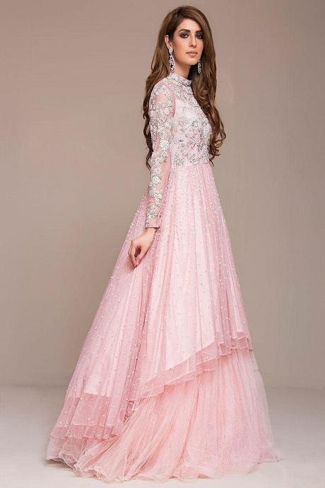 Photo of Light pink ruffled gown for engagement