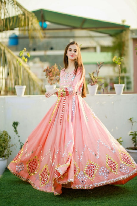 Buy Peach Organza Embroidered Layered Gown Party Wear Online at Best Price  | Cbazaar