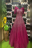 Awesome Maroon Color Embroidery Work Attractive Gown