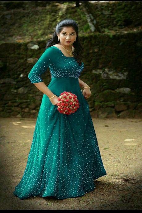 Dark Green Heavy Designer Work Flared Anarkali Gown - Indian Heavy Anarkali  Lehenga Gowns Sharara Sarees Pakistani Dresses in USA/UK/Canada/UAE -  IndiaBoulevard