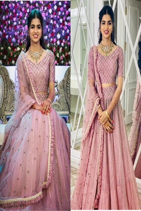 Light Pink Colour Double Layer Net Embroidered Work Lehenga Choli | The  Fanso