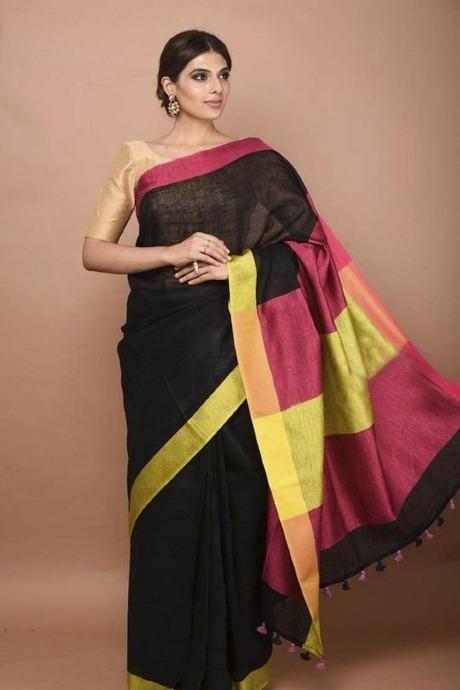 Black Colour Handloom Chanderi Pattu Silk Saree with Deradhara weaving –  Chakori Ethnic