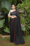 Beautiful Soft Festival Wear Linen Silk Black Saree For Women