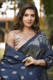 Beautiful Soft Festival Wear Linen Silk Blue Saree