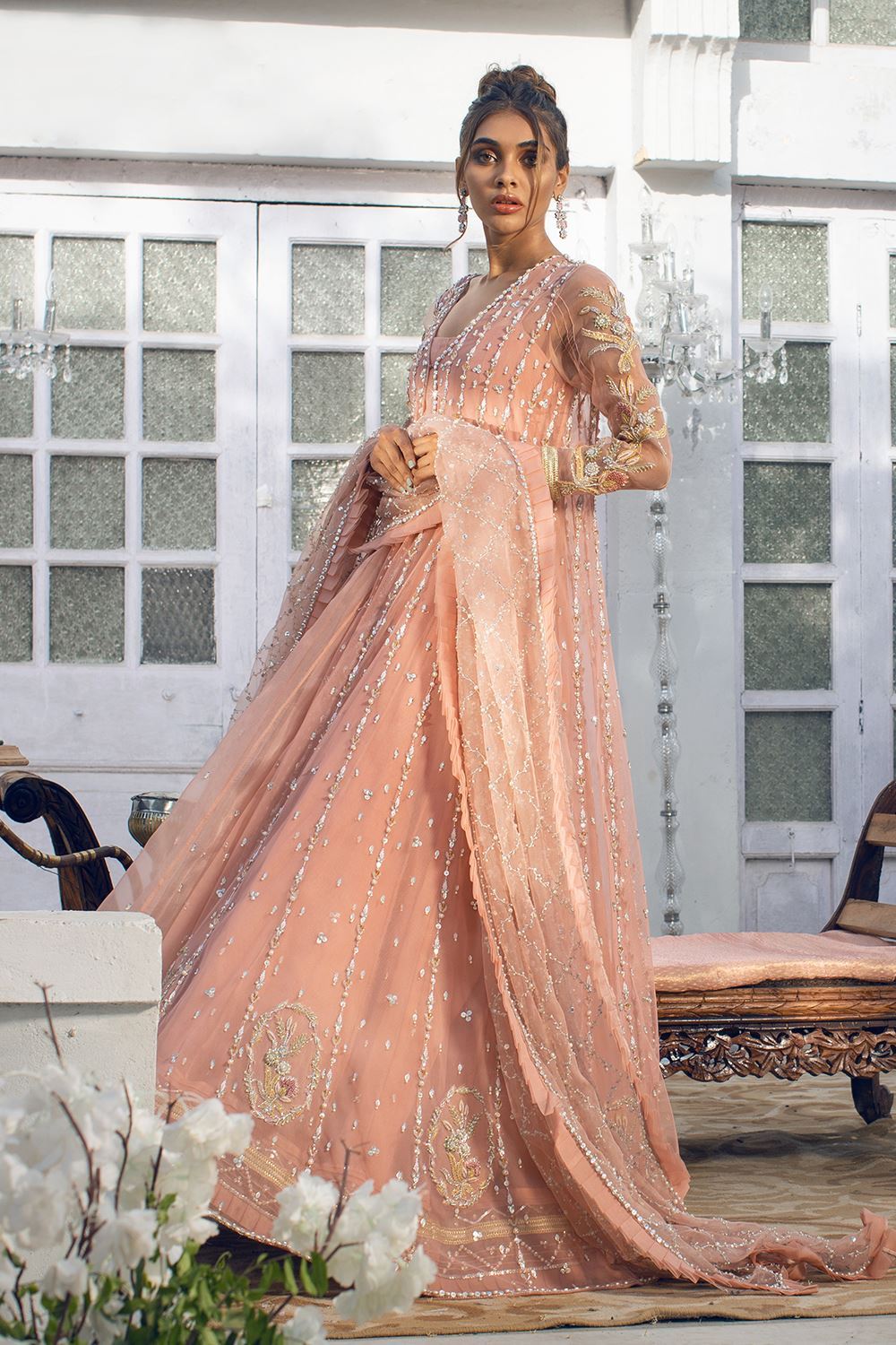 Exclusive Girly Look Embroidered Designer Lehenga Choli Peach Color DN 1671