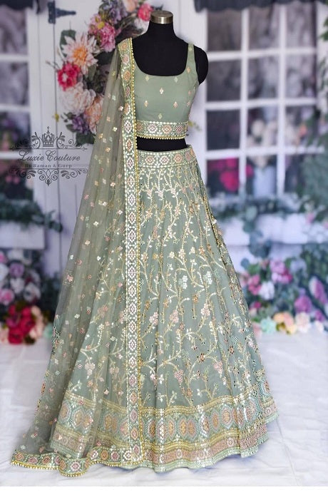 Buy Alicia light grey lehenga with a blouse and dupatta